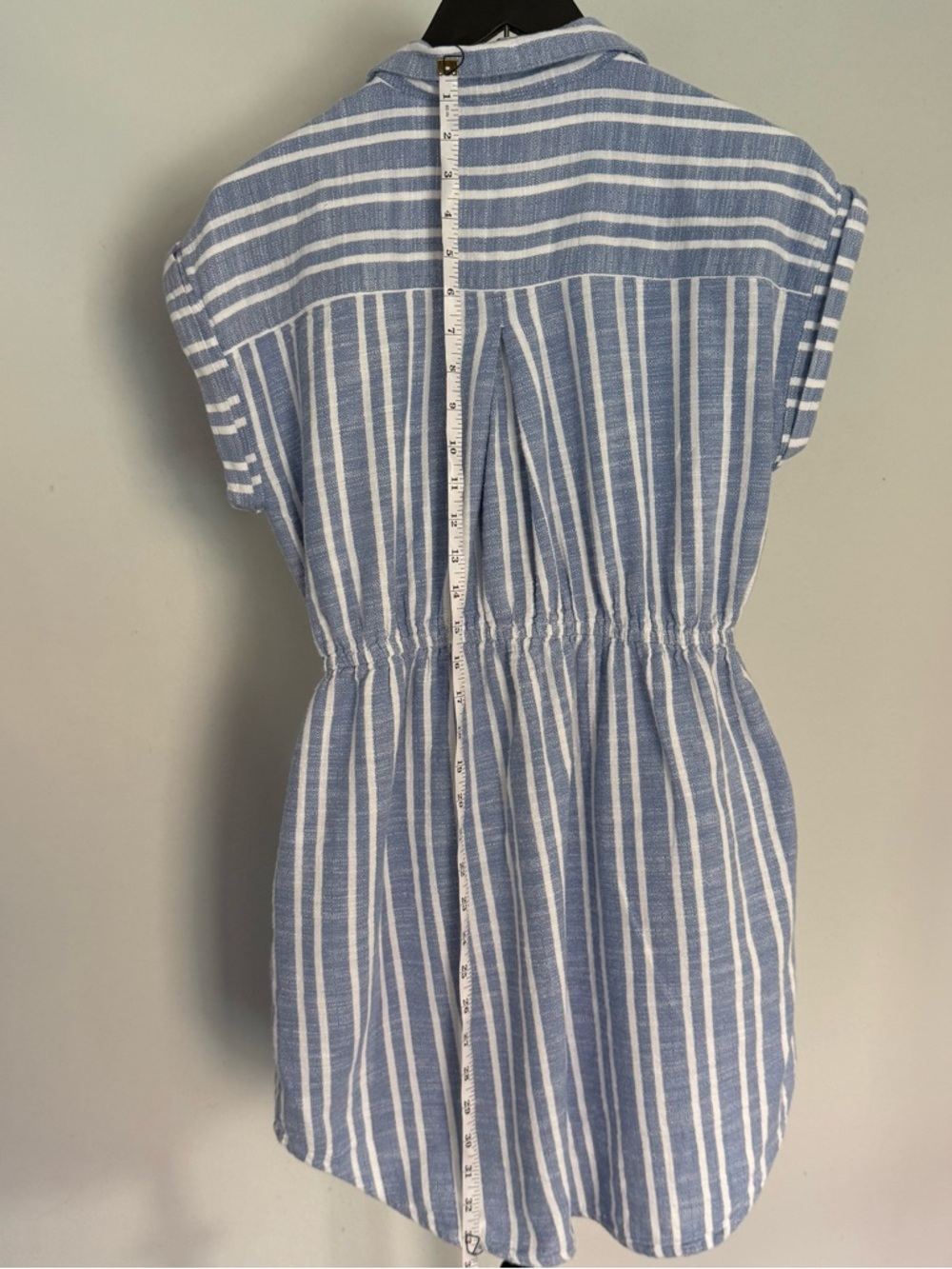 Blue White Button-up Swim Cover-up Dress 100% Cotton Collared Pockets Large Prep - Picture 9 of 13